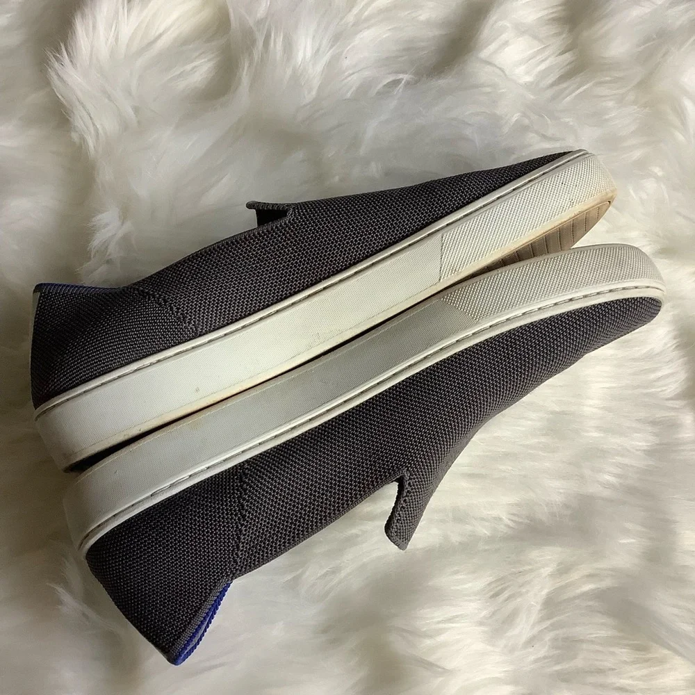 Rothy's Slip-On Flats in Charcoal Gray with Blue Trim